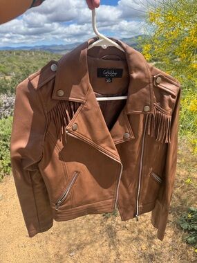 CoffeeShop Tan Fringe Moto Jacket